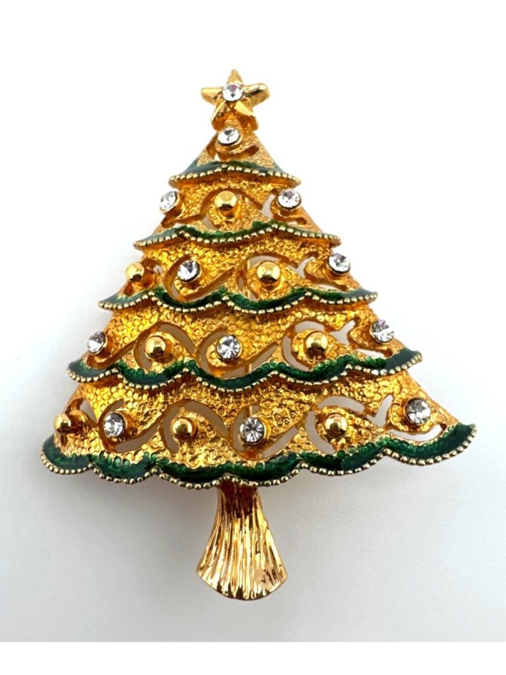 Vtg Eisenberg Ice Christmas Tree Brooch Gold Tone Rhinestones Enamel Holiday Pin
